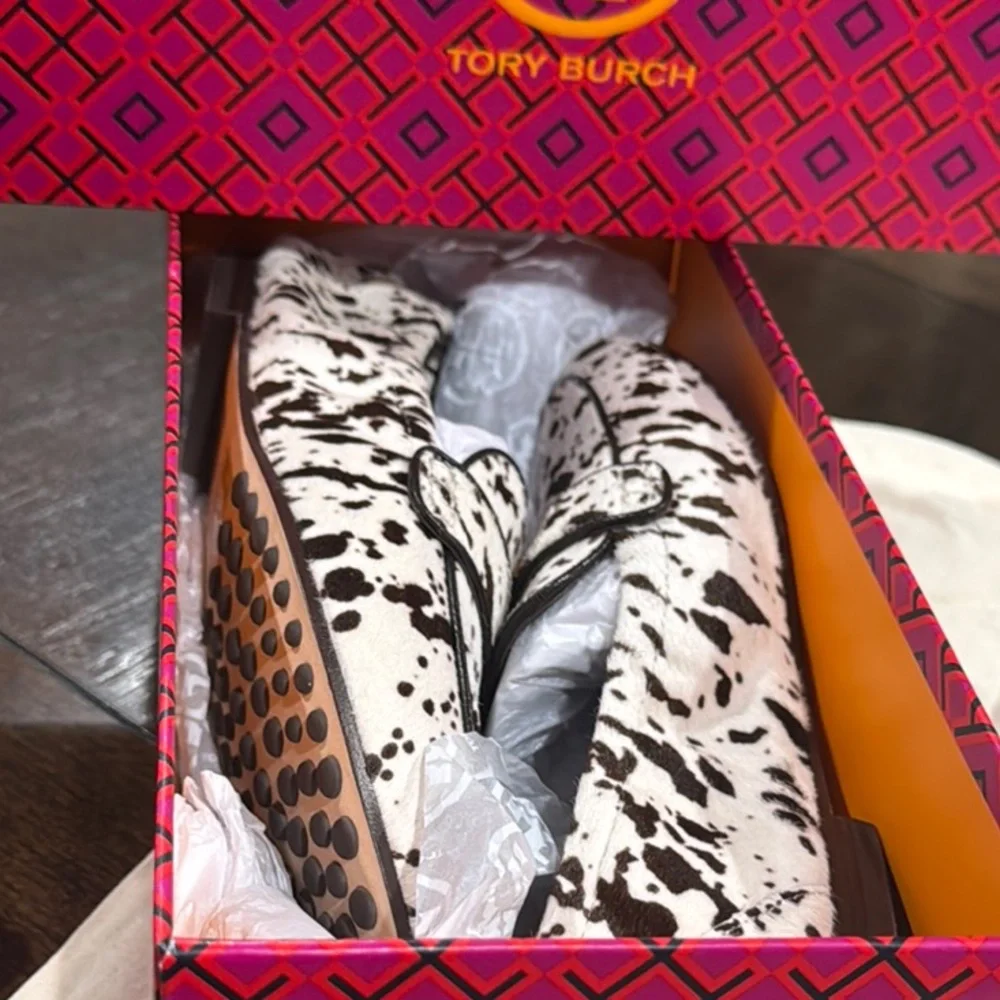 Tory Burch Cow Print Ballet Loafer - Brown and cream